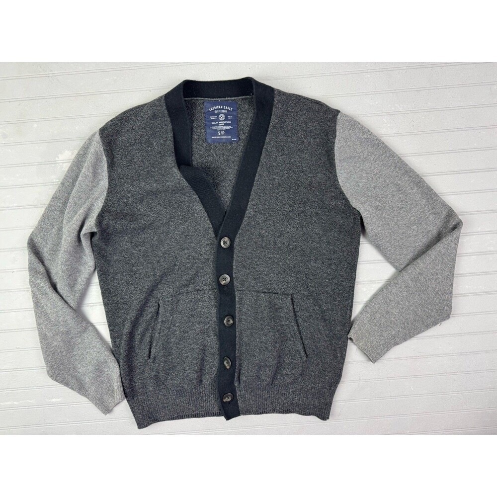 American Eagle Size S Mens Sweater Cardigan Button Up Pockets Gray